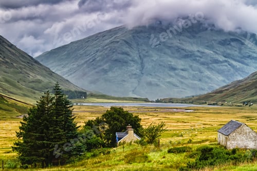 Preview: Glencoe Or Glen Coe Mountains And Pass, Panoramic View Landscape In Lochaber, Scottish Higlands
