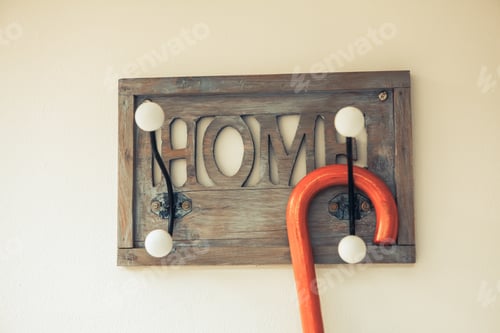 Preview: Wooden Home Sign with Umbrella on Wall