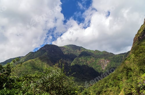 Preview: Green Mountain Range Sky Scene White Clouds Panorama.