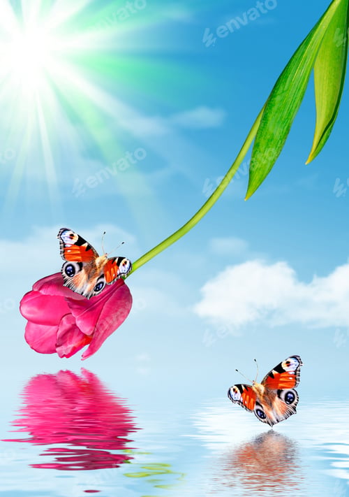 Preview: Bright And Colorful Spring Flowers Tulips. Landscape.