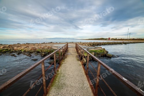 Preview: Old Rusty Metal Bridge In Port. Pier In The Sea