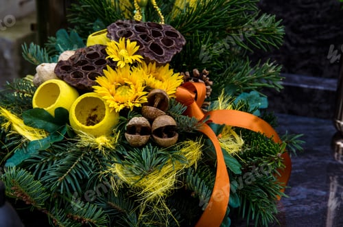 Preview: Floral Bouquet Decoration Lying On Grave
