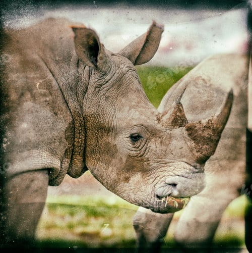 Preview: Vintage Style Portrait Of A White Rhinoceros Or (Ceratotherium Simum) In Lake Nakuru National Park