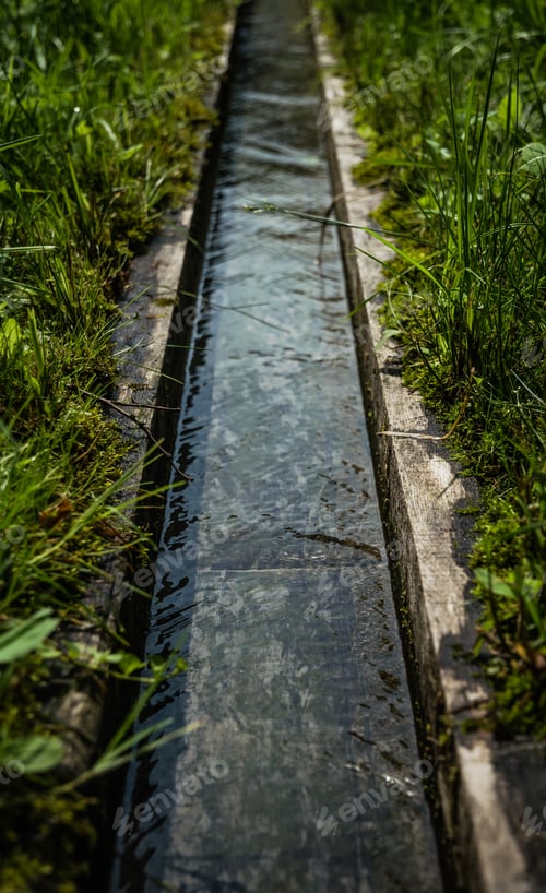 Preview: Old Wooden Gutter For Water Supply. Decorative Well