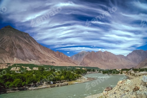 Preview: Gilgit River, Tributary Of The Indus River, Flowing Through The Beautiful Mountain Valley In The