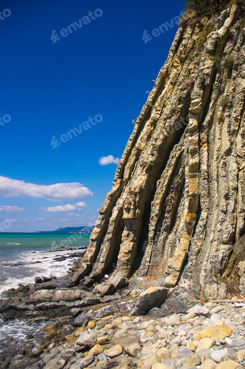 Preview: Rocky Sea Shore With Pebble Beach, Waves With Foam