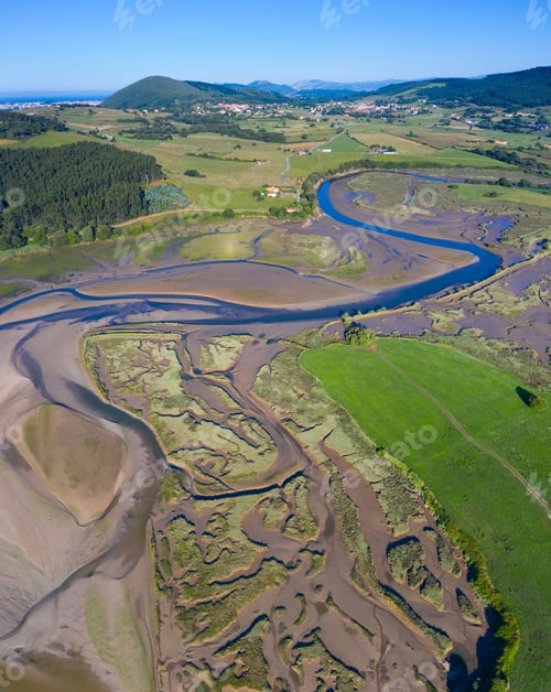 Preview: Aerial View Of Campiezo River In Ria De Ajo Estuary In Ajo Village Of Bareyo Municipality Located