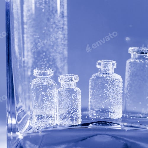 Preview: Abstract, Underwater Composition With Small Glass Bottles And Bubbles