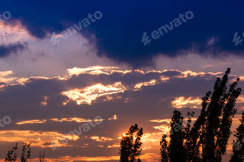Preview: Landscape With Dramatic Light - Beautiful Golden Sunset With Saturated Sky And Clouds.