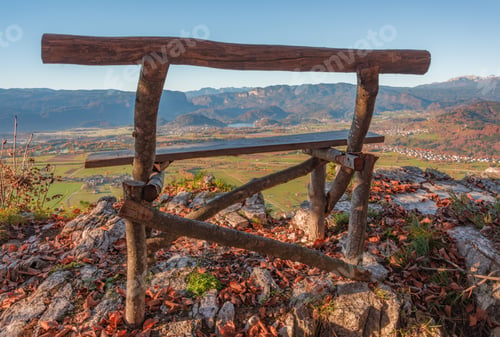 Preview: Bench Resting Place At The View Point With The Panoramic View Of The Valey And Mountains At Surise.