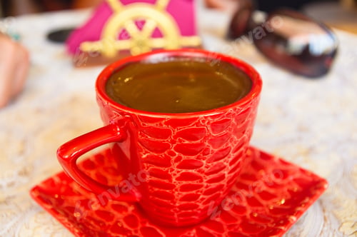 Preview: Freshly Brewed Hot Natural Coffee With Crema In Red Cup