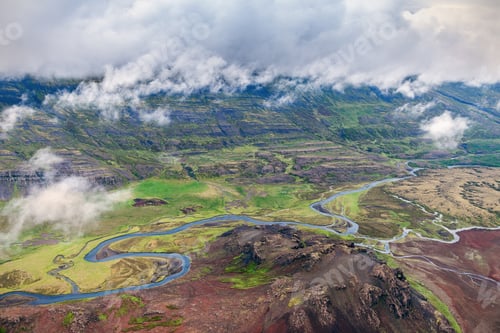 Preview: Aerial View Over The Mountains And Hills In Iceland