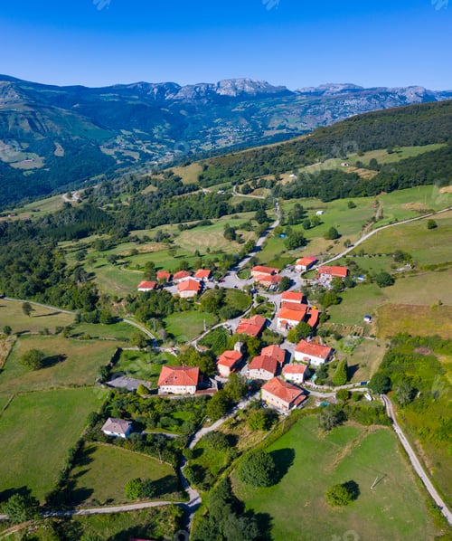 Preview: Aerial View Of Aja Village And Countryside Surrounding In Soba Valley Within Pasiegos Valleys Of