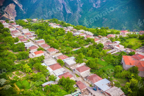 Preview: Aerial View Of Tatev Village House Roofs From Tatev Wings Cable Car Cabin, Armenia