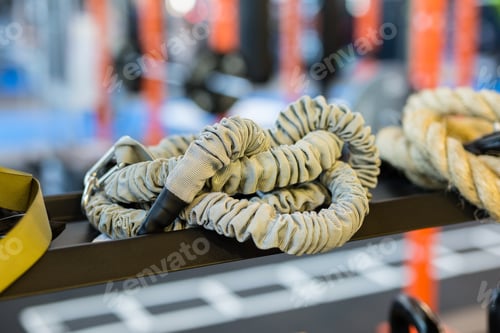 Preview: Elastic Pull Rope: Fitness Equipment Inside Gym.