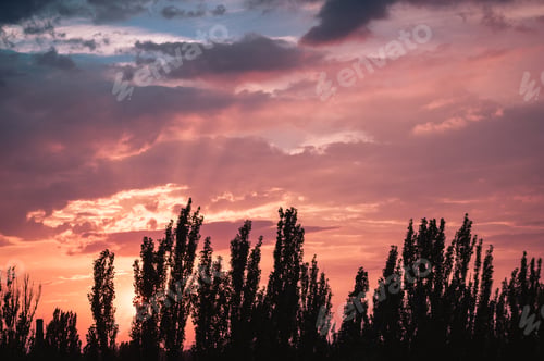 Preview: Landscape With Dramatic Light - Beautiful Golden Sunset With Saturated Sky And Clouds.