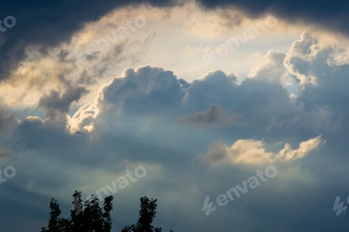Preview: Landscape With Dramatic Light - Orange Clouds And The Outline Of Trees At Sunset