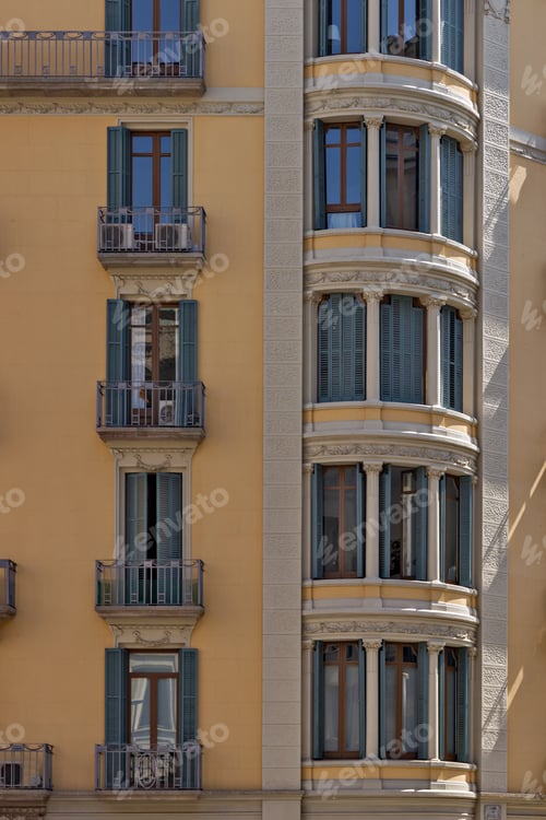 Preview: Facade Of A Building With Balcony And Windows In Old House