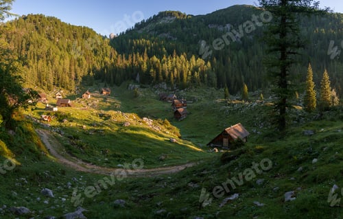 Preview: Wooden Cottages At Sunrise In The Triglav National Park
