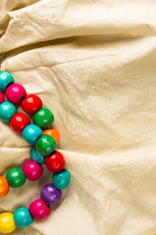 Preview: Women Textile Bag With Multi-Colored Wooden Handles Of The Balls