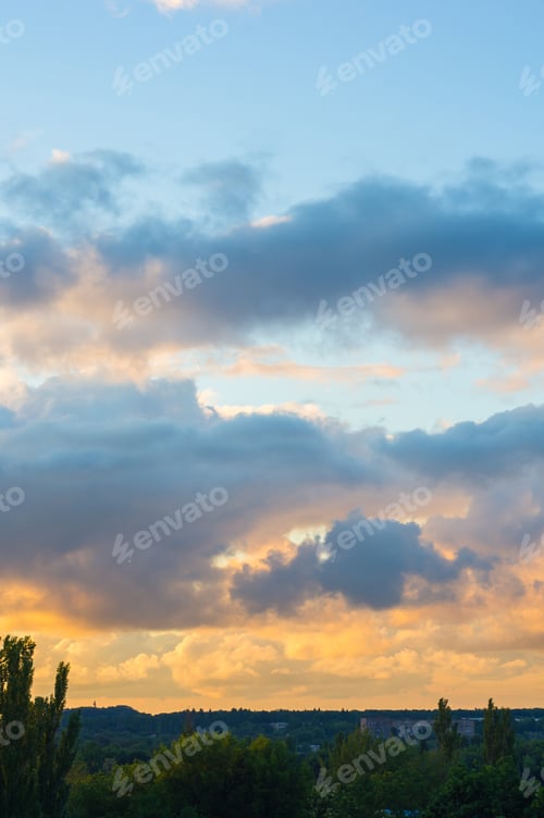 Preview: Landscape With Dramatic Light - Beautiful Golden Sunset With Saturated Sky And Clouds.
