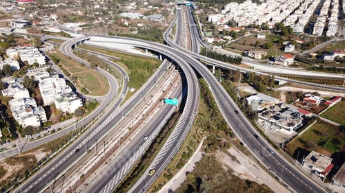 Preview: Aerial Drone Bird'S Eye View Of Attiki Odos Motorway Passing Through Attica, Athens, Greece