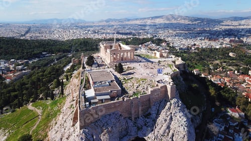 Preview: Aerial Drone Bird'S Eye View Photo Of Iconic Acropolis Hill, The Parthenon And Famous Theater Of