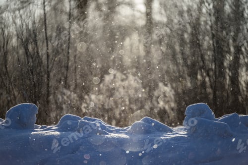 Preview: Snow Flakes Falling In Blizzard With White Snow Background With Shadows And Tree Textures