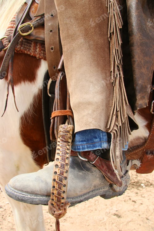 Preview: Closeup Cowboy On Horse, Boot In Stirrup With Spores