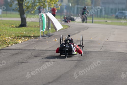 Preview: Disabled Athlete Training With His Handbike On A Track.