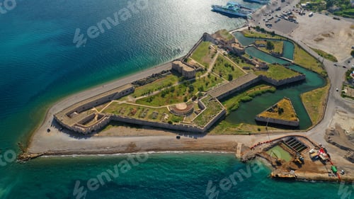Preview: Aerial Drone Photo Of Iconic Medieval Castle Of Rio Next To World Famous Cable Suspension Bridge Of