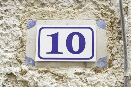 Preview: Number Ten On A Wall, Detail Of A Number Of Information On A Wall Of A House, Even Number