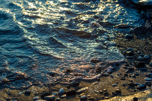 Preview: Pebble Stones On The Sea Beach, The Rolling Waves Of The Sea With Foam