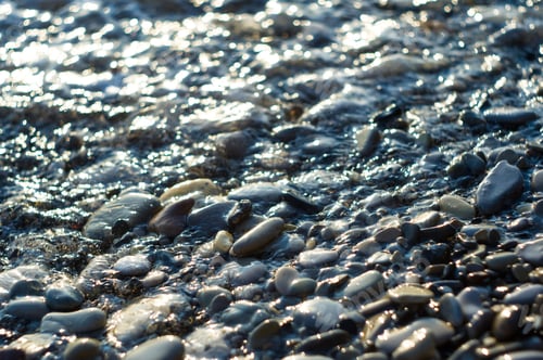 Preview: Pebble Stones On The Sea Beach, The Rolling Waves Of The Sea With Foam