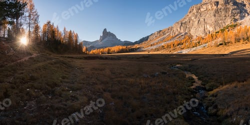 Preview: Autumn Mountain Scenery In The Dolomites Besides Lake Federa.