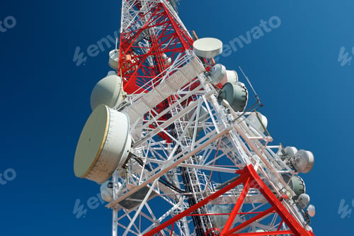 Preview: Telecommunications Tower With Clear Blue Sky.