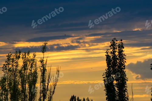Preview: Landscape With Dramatic Light - Beautiful Golden Sunset With Saturated Sky And Clouds.