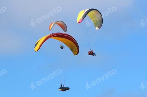Preview: Paragliders Flying In A Blue Sky
