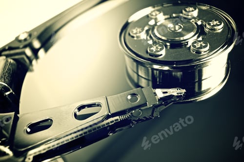 Preview: Closeup Of An Open Computer Hard Drive