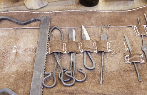 Preview: Old Tools For Leather, Detail Of A Rusty Metal Tools To Work Leather