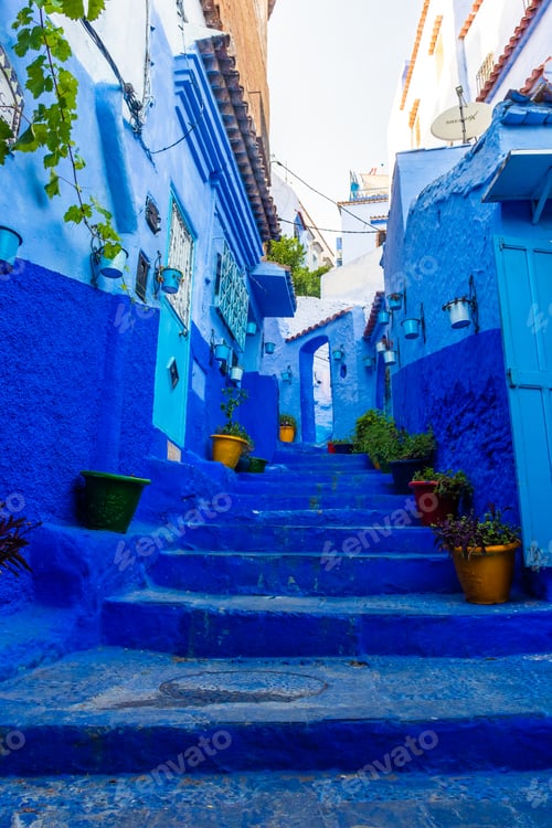 Preview: Famous Blue Stairs In Chefchaouen, Morocco