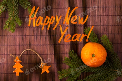 Preview: New Year Concept Postcard. Christmas Decorations Hand Made From Tangerine Peel And Fir-Tree