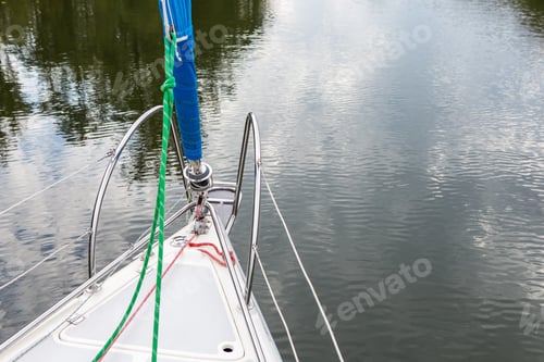 Preview: Front Part Of Yacht Swimming On Lake. Beutiful Mazury Lake Photographed From Yacht.
