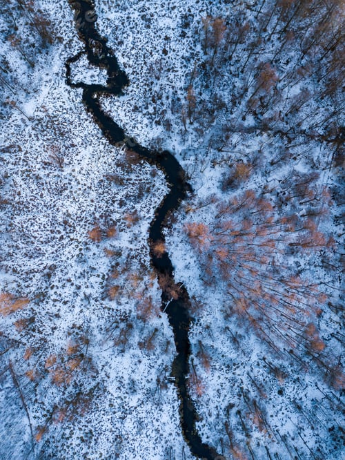 Preview: Aerial Landscape With Winter In European Forest And Small River