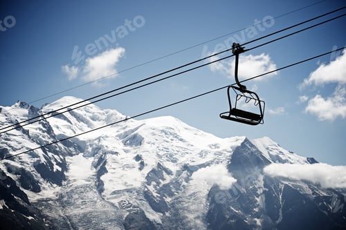 Preview: Silhouette Of A Chairlift In Mont Blanc Massif, In The Background Is Mont Blanc Peak, Alps