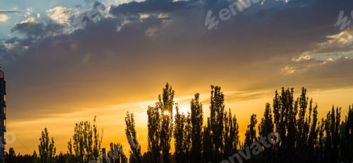 Preview: Landscape With Dramatic Light - Beautiful Golden Sunset With Saturated Sky And Clouds.