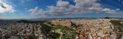 Preview: Aerial Drone Panoramic Photo Of Urban City Of Athens And Famous Acropolis Hill And The Parthenon
