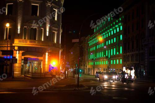 Preview: Night Urban Street , Crossroad And Traffic Lights