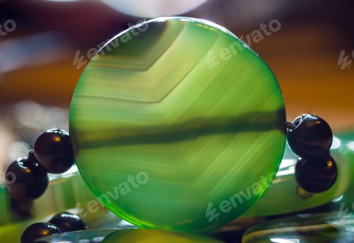 Preview: Large Polished Beads Of Beautiful Translucent Green Agate Gemstone, Macro