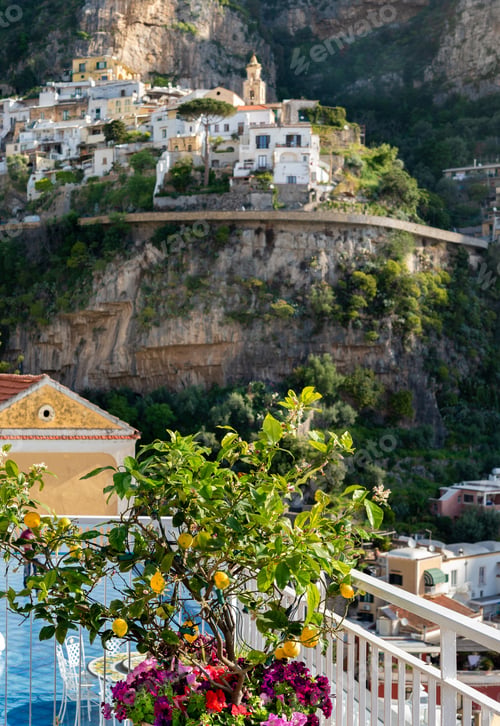 Preview: Lemon Tree Over Blurred View Of Positano Town At Amalfi Coast, Italy.